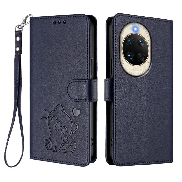 For Huawei nova 14 Embossed Heart Cat Leather Phone Case with Hand Strap