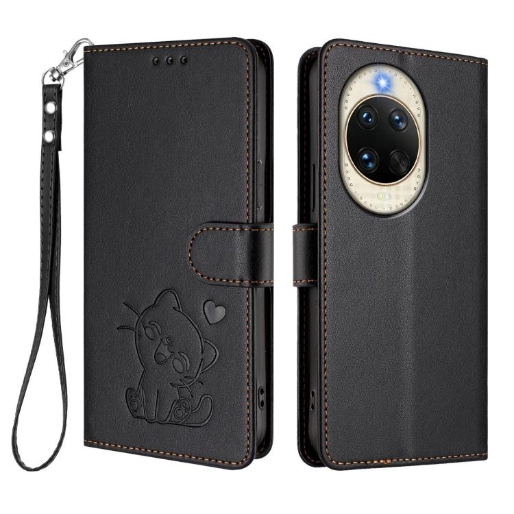 For Huawei nova 14 Embossed Heart Cat Leather Phone Case with Hand Strap
