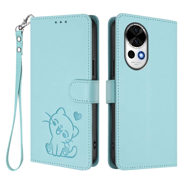 For Huawei nova 13 / nova 12 Embossed Heart Cat Leather Phone Case with Hand Strap