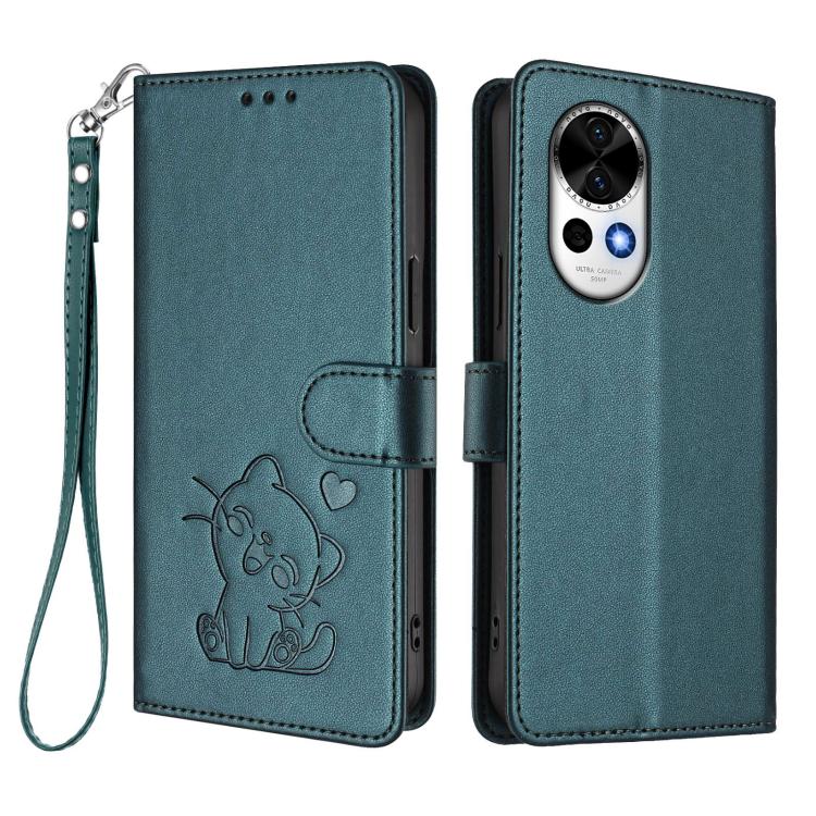 For Huawei nova 13 / nova 12 Embossed Heart Cat Leather Phone Case with Hand Strap