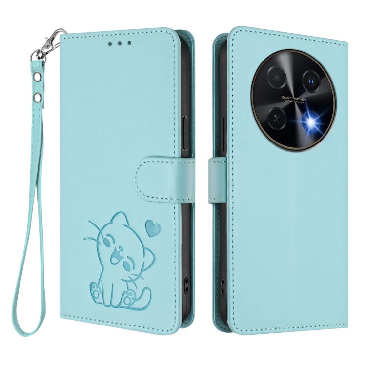 For Huawei nova 13i / nova 12i Global Embossed Heart Cat Leather Phone Case with Hand Strap