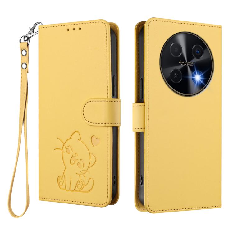For Huawei nova 13i / nova 12i Global Embossed Heart Cat Leather Phone Case with Hand Strap