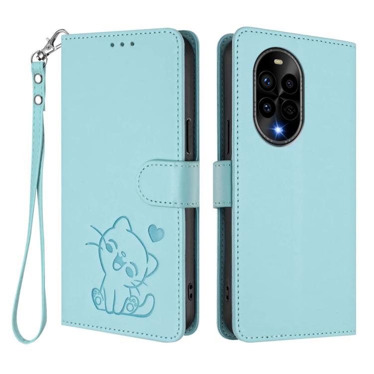 For Huawei nova 13 Pro Embossed Heart Cat Leather Phone Case with Hand Strap