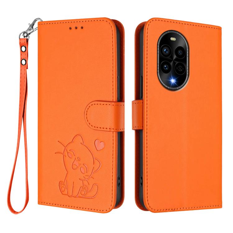 For Huawei nova 13 Pro Embossed Heart Cat Leather Phone Case with Hand Strap