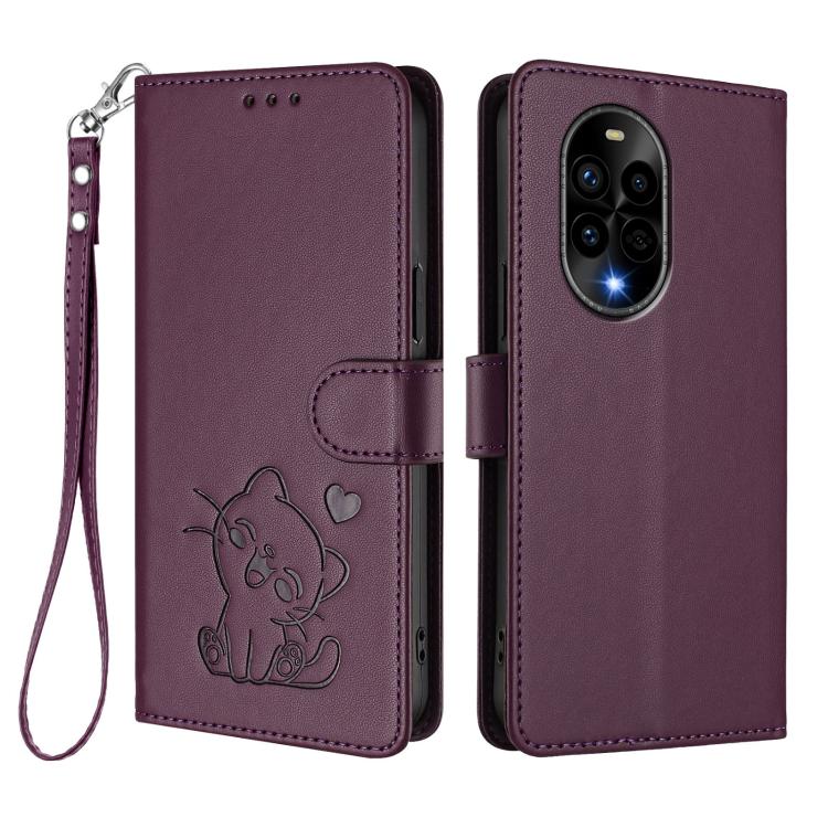 For Huawei nova 13 Pro Embossed Heart Cat Leather Phone Case with Hand Strap
