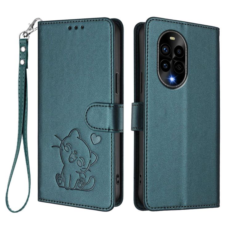 For Huawei nova 13 Pro Embossed Heart Cat Leather Phone Case with Hand Strap