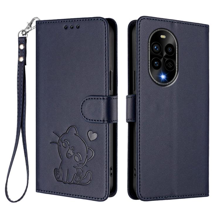 For Huawei nova 13 Pro Embossed Heart Cat Leather Phone Case with Hand Strap