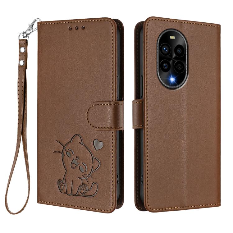 For Huawei nova 13 Pro Embossed Heart Cat Leather Phone Case with Hand Strap