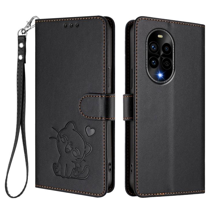 For Huawei nova 13 Pro Embossed Heart Cat Leather Phone Case with Hand Strap