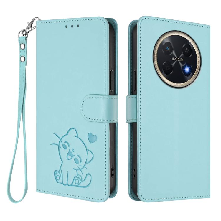 For Huawei Pura 90 Pro Max 5G Embossed Heart Cat Leather Phone Case with Hand Strap
