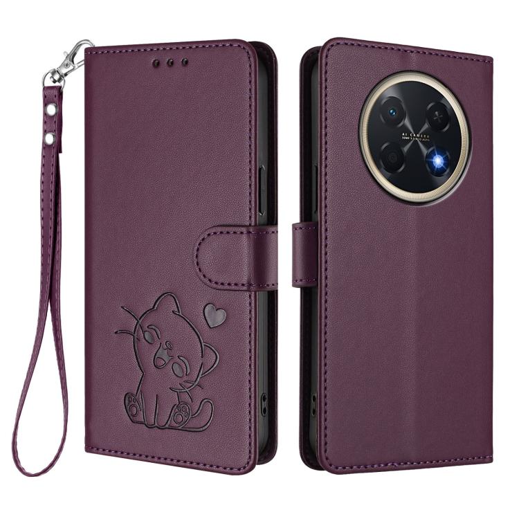 For Huawei Pura 90 Pro Max 5G Embossed Heart Cat Leather Phone Case with Hand Strap