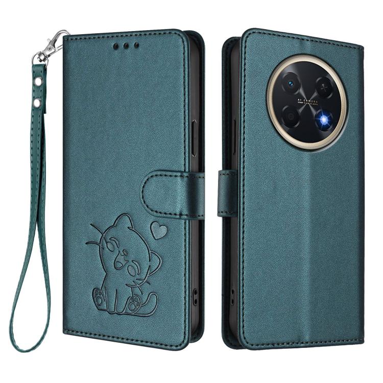 For Huawei Pura 90 Pro Max 5G Embossed Heart Cat Leather Phone Case with Hand Strap