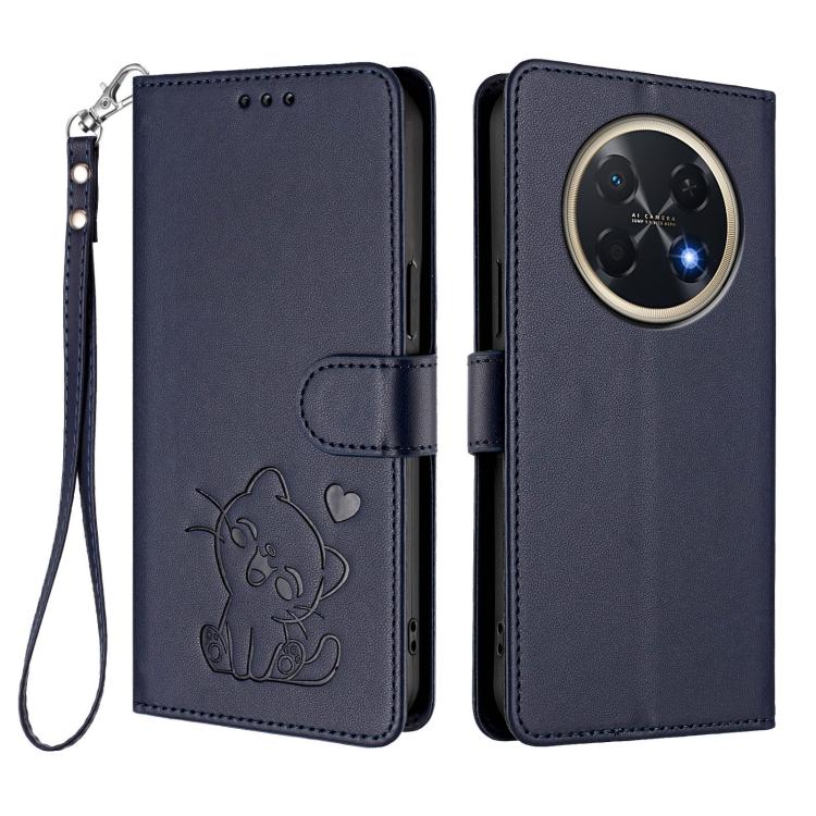 For Huawei Pura 90 Pro Max 5G Embossed Heart Cat Leather Phone Case with Hand Strap