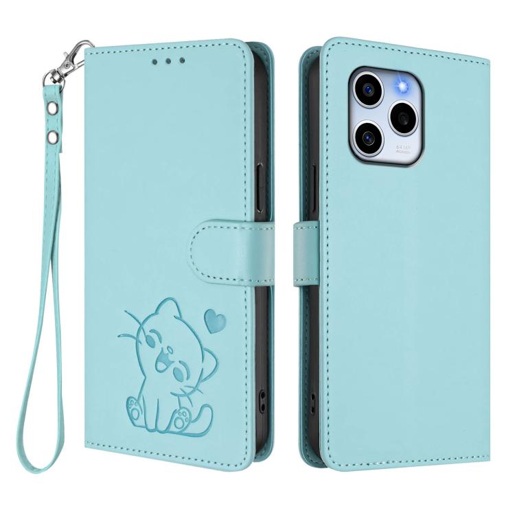 For Honor 60 SE Embossed Heart Cat Leather Phone Case with Hand Strap
