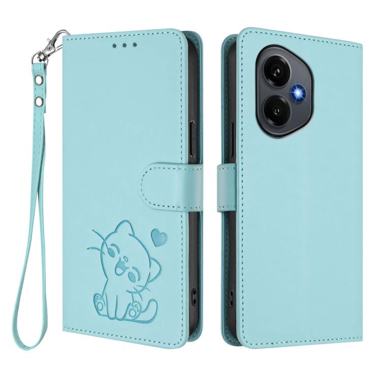 For Honor 400 Global 156.5mm Embossed Heart Cat Leather Phone Case with Hand Strap