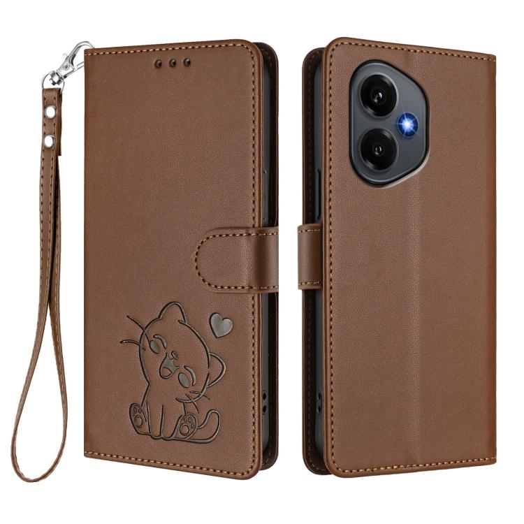 For Honor 400 Global 156.5mm Embossed Heart Cat Leather Phone Case with Hand Strap