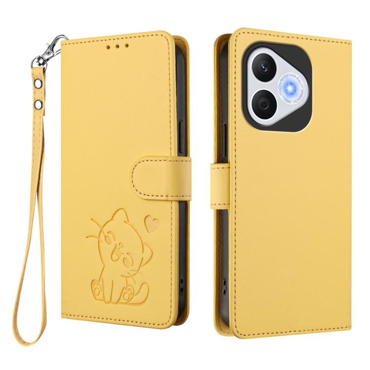 For Honor 400 Lite Global Embossed Heart Cat Leather Phone Case with Hand Strap