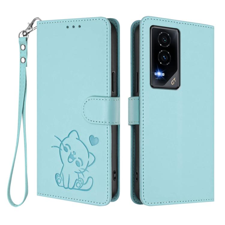 For Honor GT Embossed Heart Cat Leather Phone Case with Hand Strap