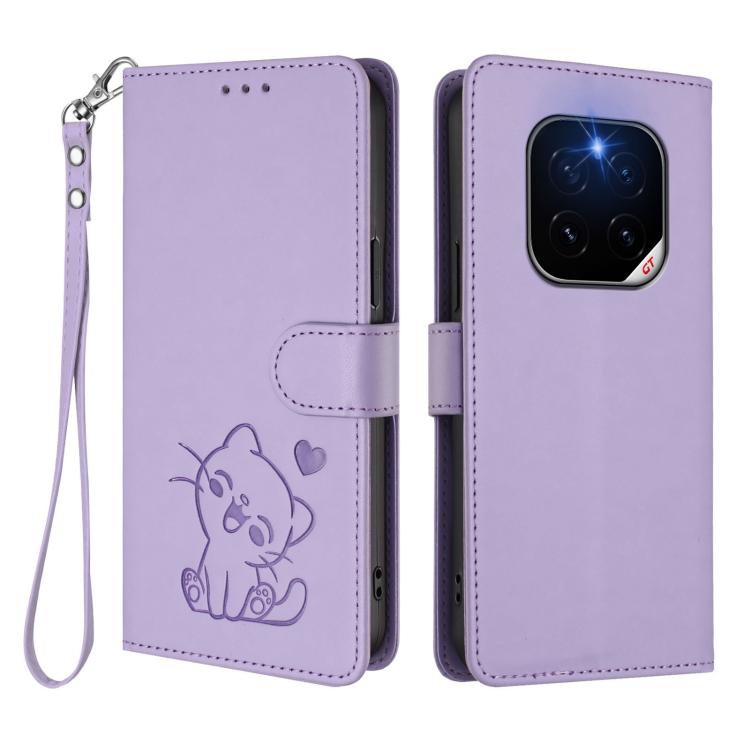 For Honor GT Pro Embossed Heart Cat Leather Phone Case with Hand Strap