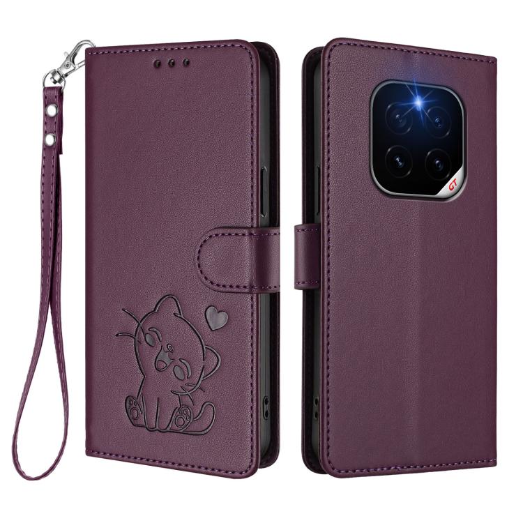 For Honor GT Pro Embossed Heart Cat Leather Phone Case with Hand Strap