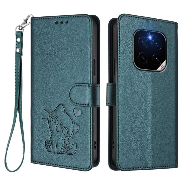 For Honor GT Pro Embossed Heart Cat Leather Phone Case with Hand Strap