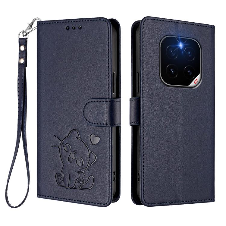 For Honor GT Pro Embossed Heart Cat Leather Phone Case with Hand Strap
