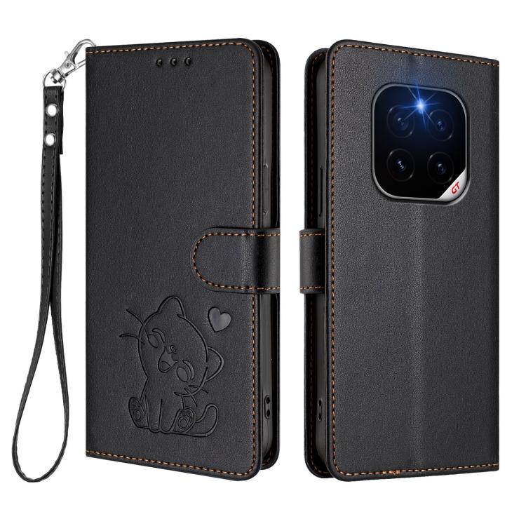 For Honor GT Pro Embossed Heart Cat Leather Phone Case with Hand Strap