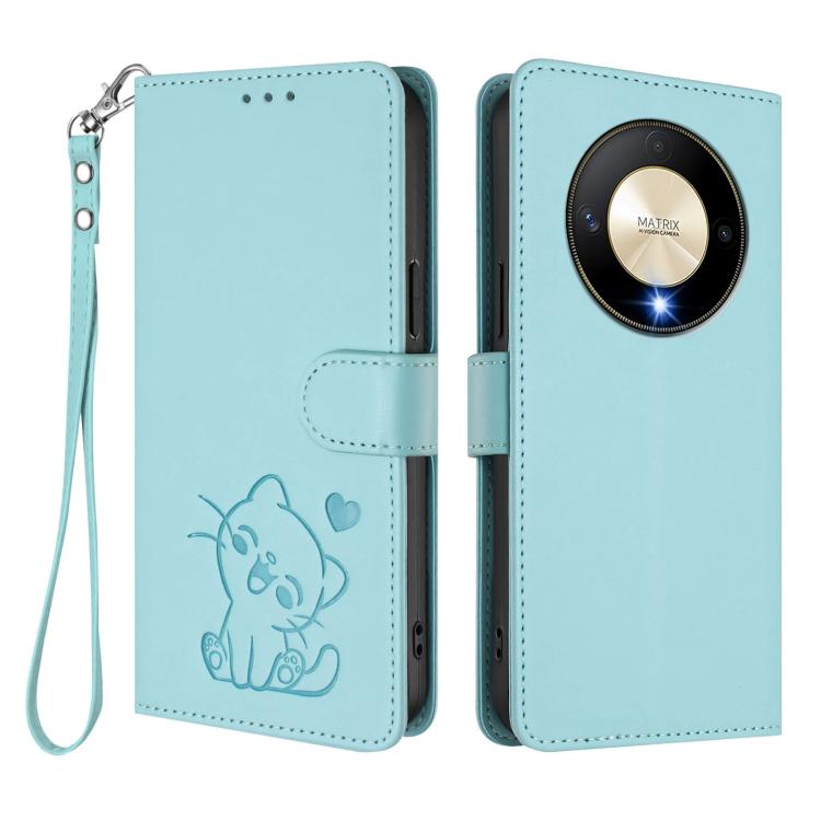 For Honor Magic6 Lite 5G / X9b / X50 / X50 Pro Embossed Heart Cat Leather Phone Case with Hand Strap