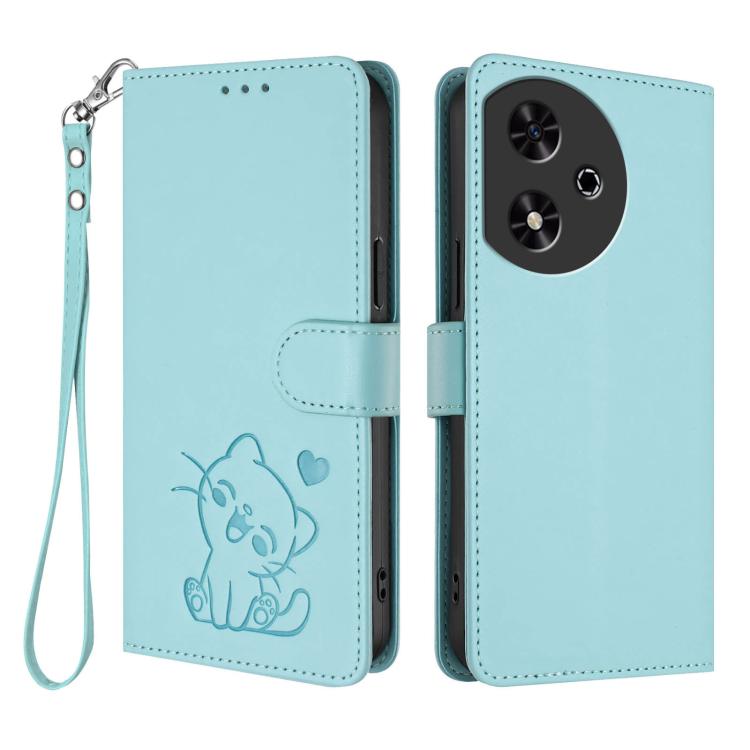 For Honor Play 50 Embossed Heart Cat Leather Phone Case with Hand Strap