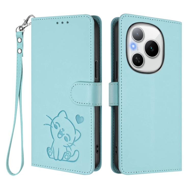 For Honor Power Embossed Heart Cat Leather Phone Case with Hand Strap