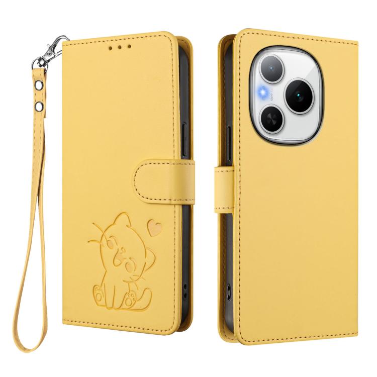For Honor Power Embossed Heart Cat Leather Phone Case with Hand Strap
