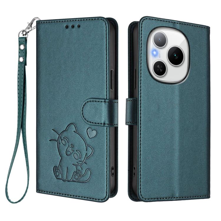 For Honor Power Embossed Heart Cat Leather Phone Case with Hand Strap