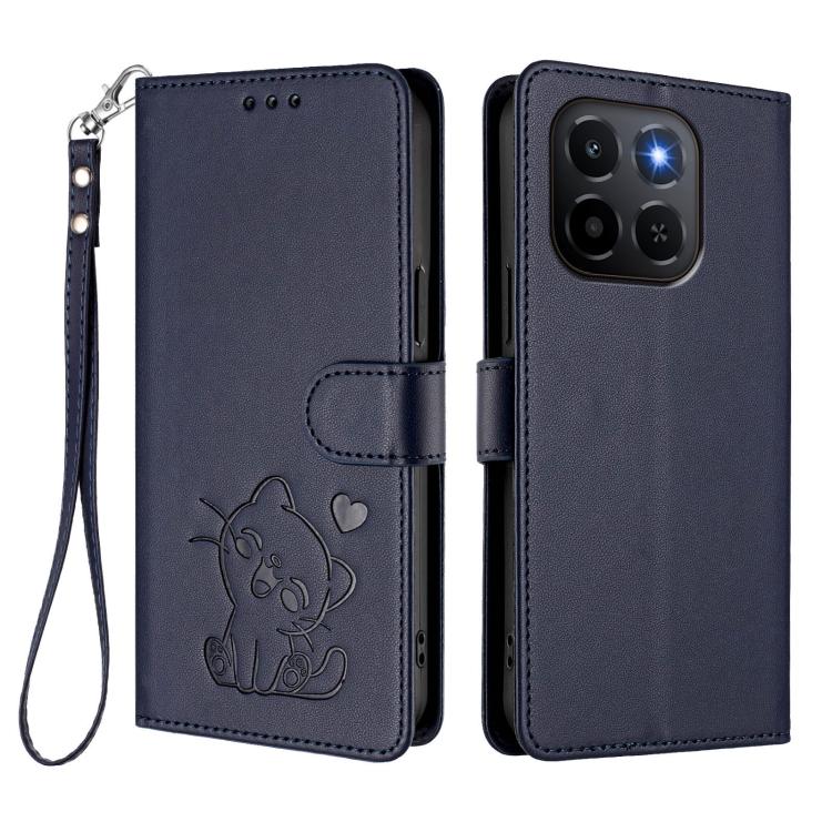 For Honor X6c 4G / X5b / X5b Plus Embossed Heart Cat Leather Phone Case with Hand Strap