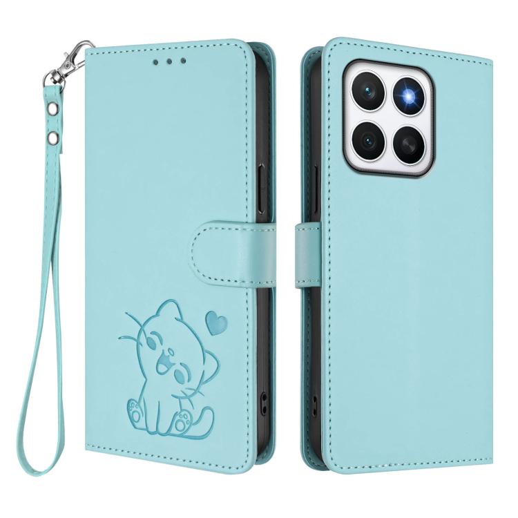 For Honor X8c 4G Embossed Heart Cat Leather Phone Case with Hand Strap