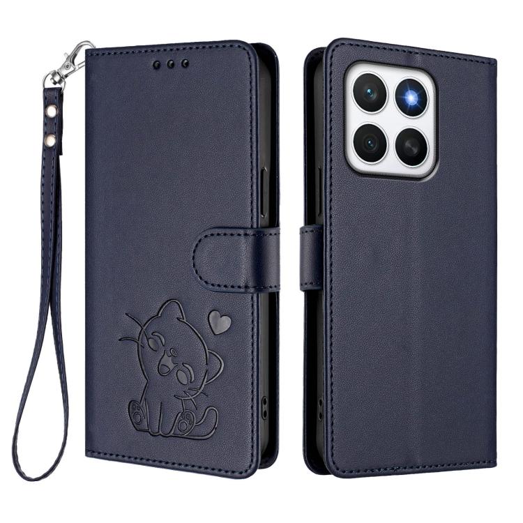 For Honor X8c 4G Embossed Heart Cat Leather Phone Case with Hand Strap