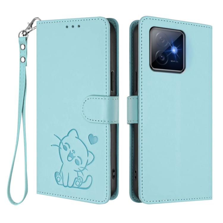 For Honor X60 GT Embossed Heart Cat Leather Phone Case with Hand Strap
