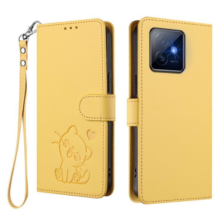 For Honor X60 GT Embossed Heart Cat Leather Phone Case with Hand Strap