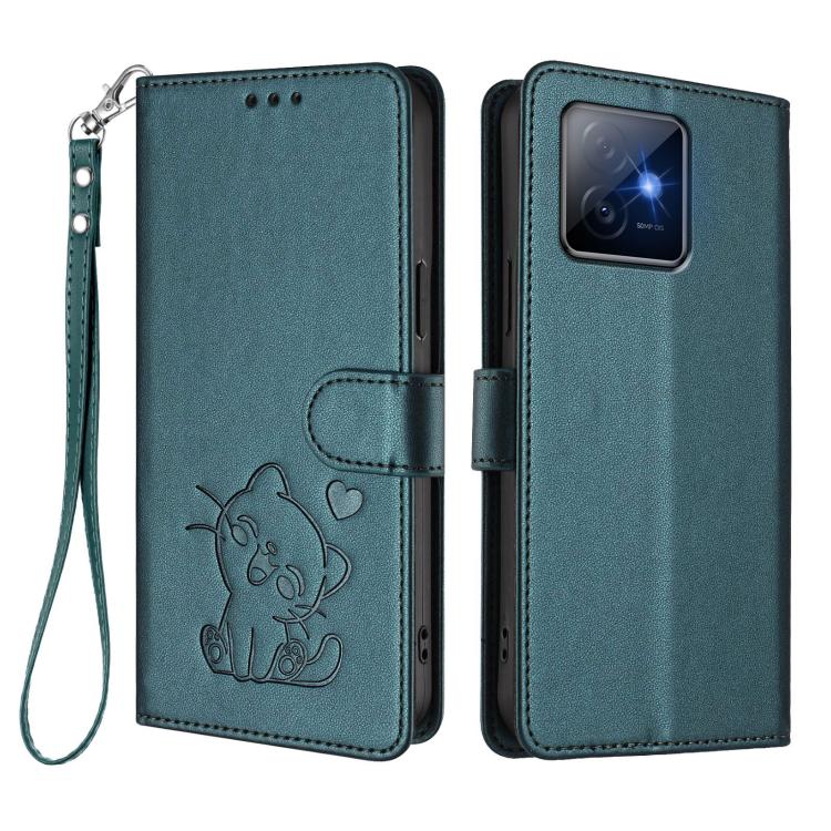 For Honor X60 GT Embossed Heart Cat Leather Phone Case with Hand Strap