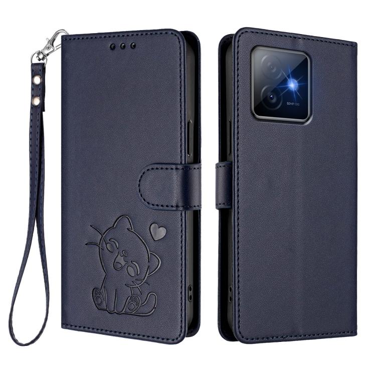 For Honor X60 GT Embossed Heart Cat Leather Phone Case with Hand Strap