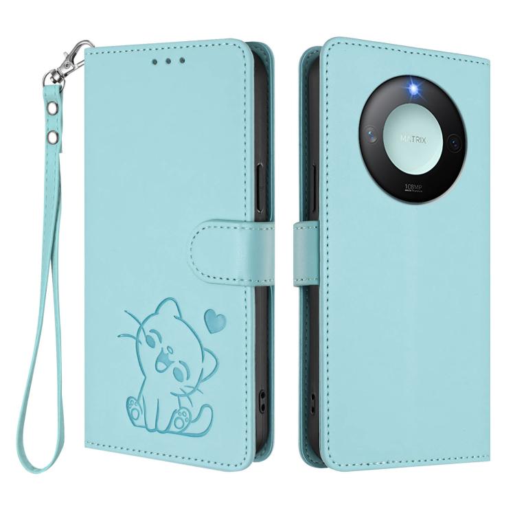 For Honor X60 / Honor X9c Smart Embossed Heart Cat Leather Phone Case with Hand Strap