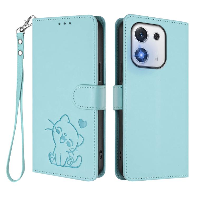 For Honor X70i Embossed Heart Cat Leather Phone Case with Hand Strap