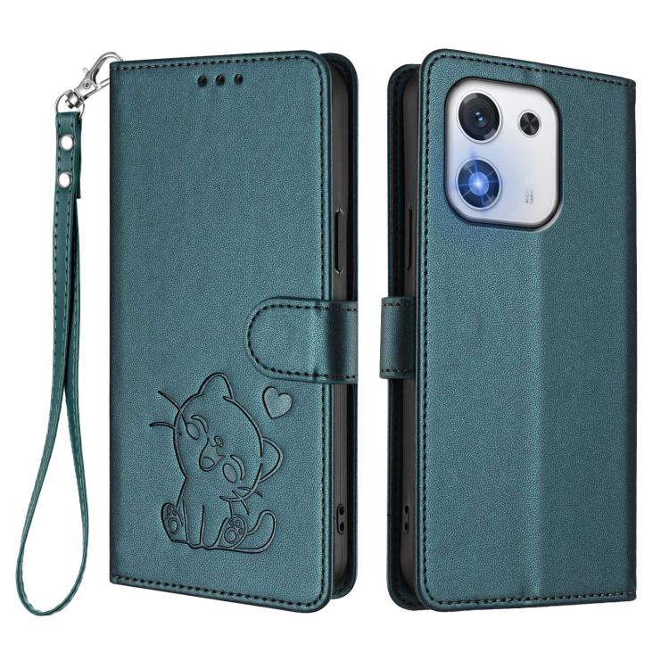 For Honor X70i Embossed Heart Cat Leather Phone Case with Hand Strap
