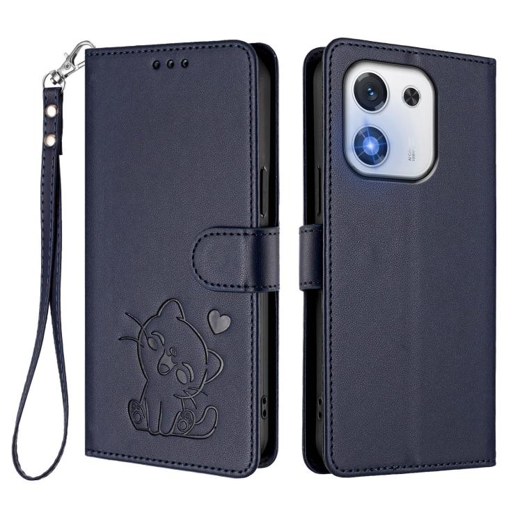 For Honor X70i Embossed Heart Cat Leather Phone Case with Hand Strap