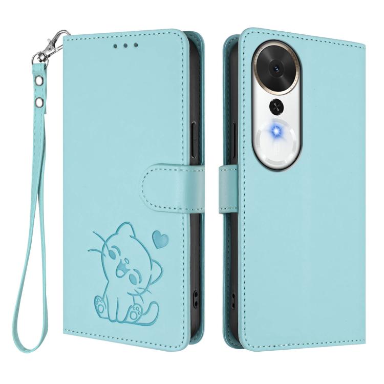 For Honor Play 70 Plus Embossed Heart Cat Leather Phone Case with Hand Strap