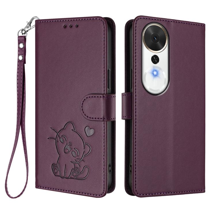 For Honor Play 70 Plus Embossed Heart Cat Leather Phone Case with Hand Strap