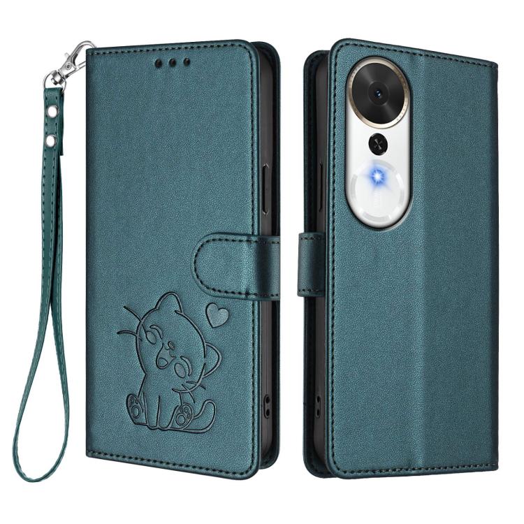 For Honor Play 70 Plus Embossed Heart Cat Leather Phone Case with Hand Strap