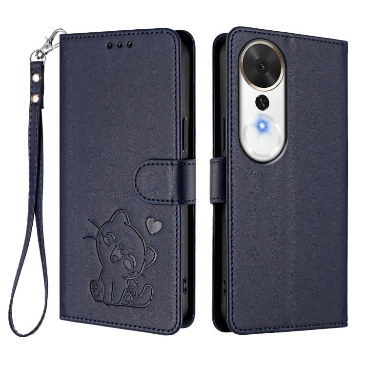 For Honor Play 70 Plus Embossed Heart Cat Leather Phone Case with Hand Strap