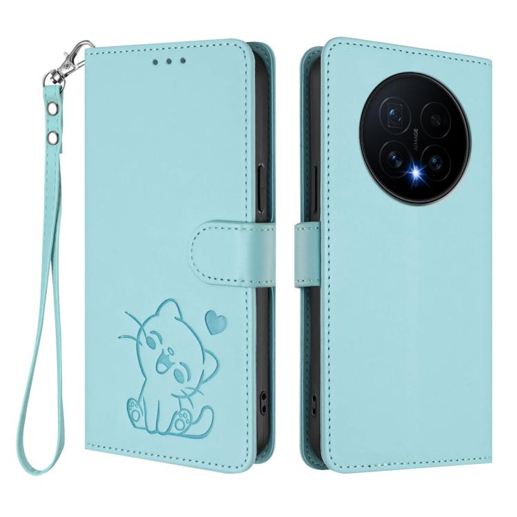 For Honor Magic8 Embossed Heart Cat Leather Phone Case with Hand Strap