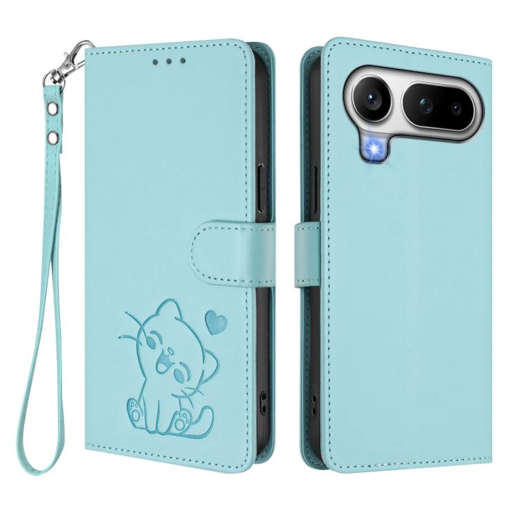 For Honor Magic8 Pro Air 5G Embossed Heart Cat Leather Phone Case with Hand Strap