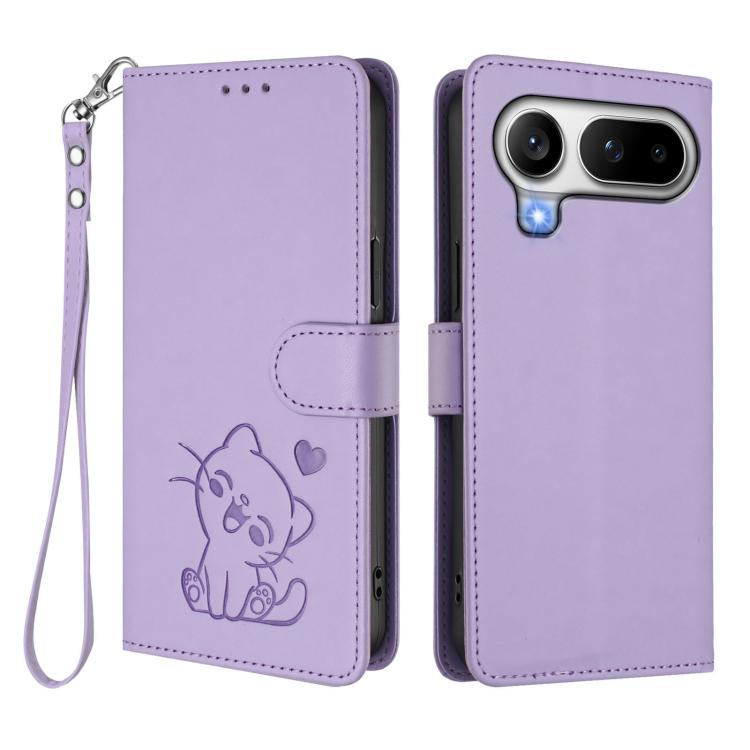For Honor Magic8 Pro Air 5G Embossed Heart Cat Leather Phone Case with Hand Strap